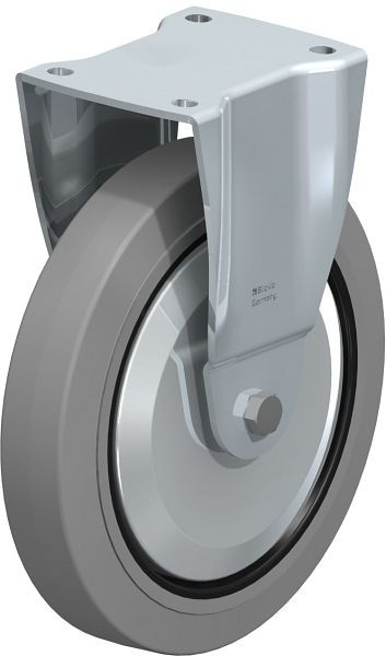 Blickle BH-POEV 250K-SG-FA Stahlblech-Bockrolle, Schwerlast-Ausführung, mit Anschraubplatte, Elastik-Vollgummi, Grau, 850900