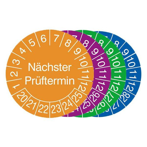 Stein HGS Prüfplaketten mit Jahresfarbe (6 Jahre), 20 mm, 2022-2027 / grün, Modell: Nächster Prüftermin, 31.3711-22