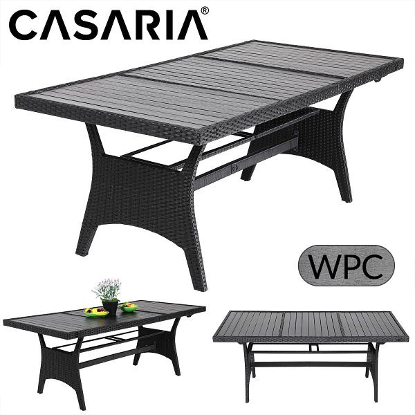 casaria Polyrattan Gartentisch Takeo Schwarz 190x90x75cm WPC, 993347