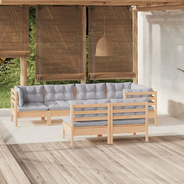 vidaXL 7-teilig Garten-Lounge-Set mit Grauen Kissen Kiefer Massivholz, 3096441