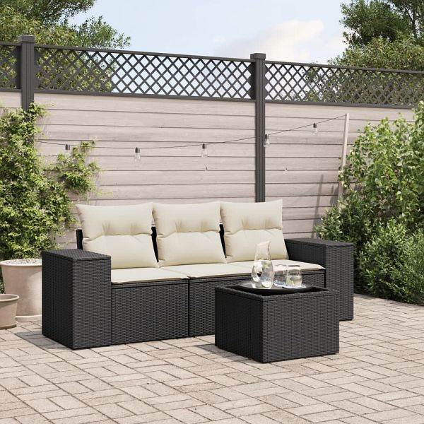 vidaXL 4-teilig Garten-Sofagarnitur mit Kissen Schwarz Poly Rattan, 3222265