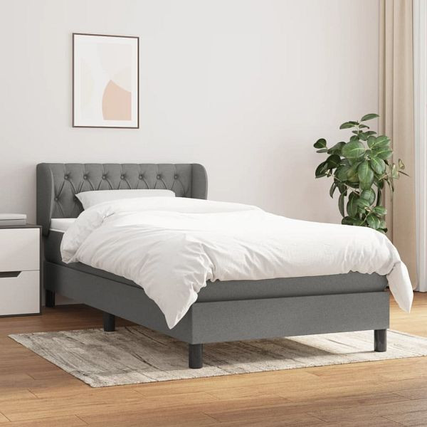 vidaXL Boxspringbett mit Matratze Dunkelgrau 100x200 cm Stoff, 3126462