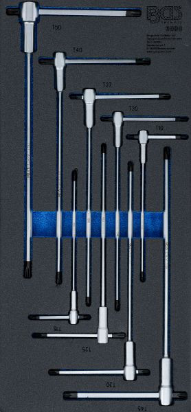 BGS Werkstattwageneinlage 1/3: Schraubendreher-Satz mit T-Gleitgriff, T-Profil (für Torx), T10 - T50, 9-teilig, 6090