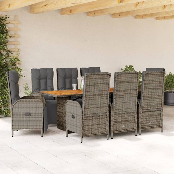 vidaXL 9-teilig Garten-Essgruppe mit Kissen Grau Poly Rattan, 3213523
