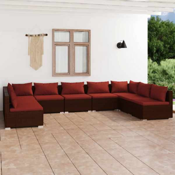 vidaXL 9-tlg. Garten-Lounge-Set mit Kissen Poly Rattan Braun, 3101907