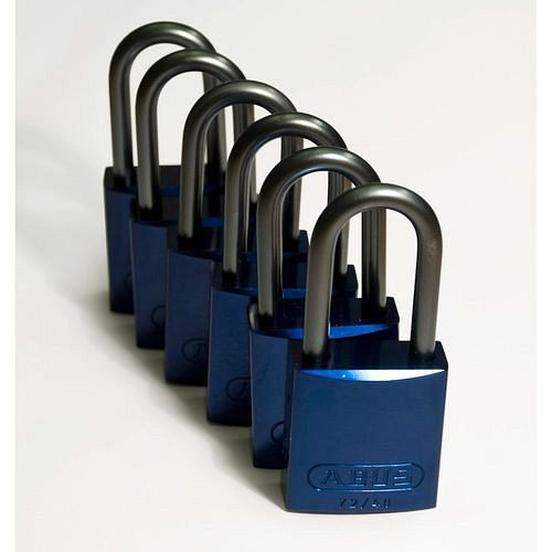 Brady Vorhängeschlösser Aluminium, VE: 6 Stück, lichte Bügelhöhe 38,10 mm, Keyed Different, blau, 307967