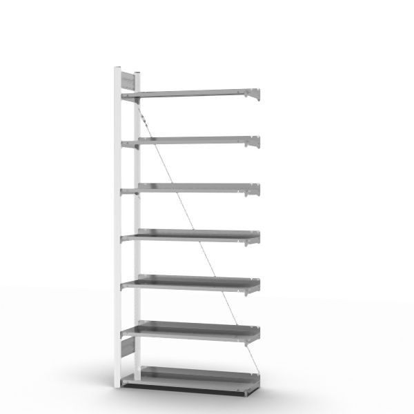 hofe Anbauregal, zerlegt, 7 Böden 2350 x 300 x 1000 mm, verzinkt Stützprofile - Verkehrsweiß/RAL 9016, HWA23310EX