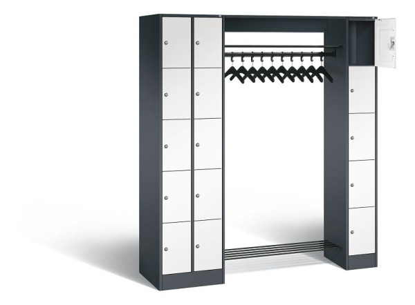 C+P Offene Garderobe Serie 8070, H1950xB2100xT480mm, Farbe: Schwarzgrau / Verkehrsweiß, 80730-00 S10344