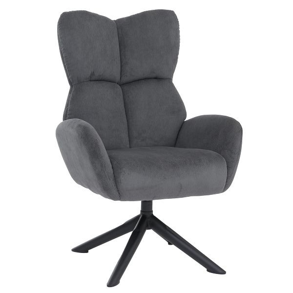 Mendler Loungesessel HWC-Q54, Cocktail-/Polster-/Relaxsessel Sessel Loungestuhl, drehbar Metall Cord (320g/m²), dunkelgrau, 166536+166537