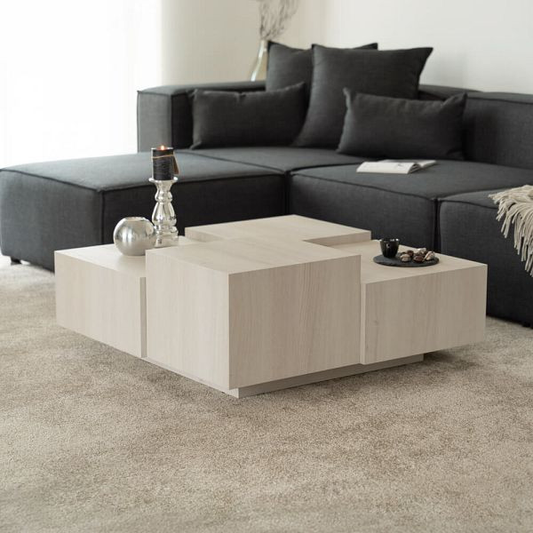 HOME DELUXE Couchtisch mit Schwebeeffekt NAYELI, 96 x 96 cm Beige, 56052