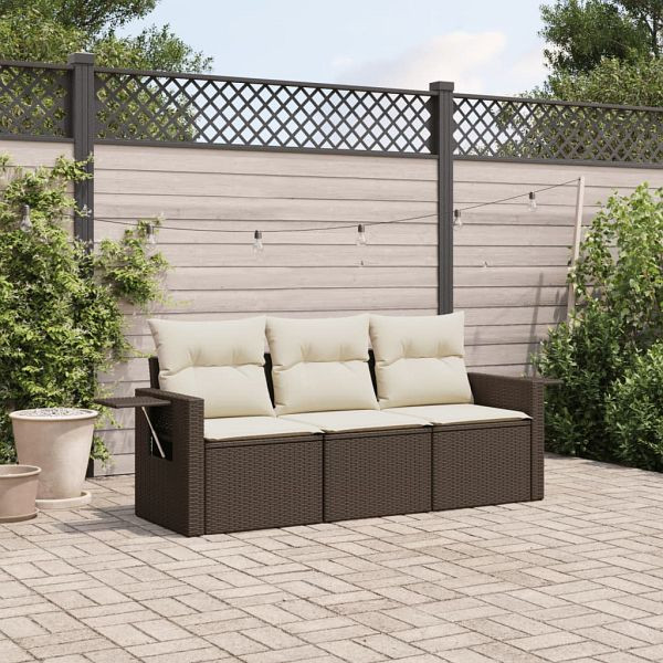 vidaXL 3-teilig Garten-Sofagarnitur mit Kissen Braun Poly Rattan, 3219862