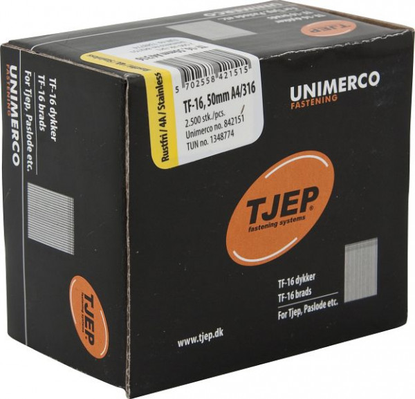 TJEP TF16 50mm Brads, rostfrei A4 Box 2.500 Stück, Brads und Stifte, 842151