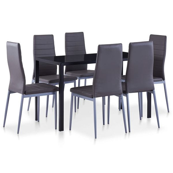 vidaXL 7-teilig Essgruppe Grau, Material: Baumwolle: 5%, PVC: 95%, 281696