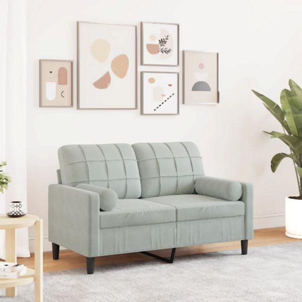 vidaXL 2-Sitzer-Sofa mit Zierkissen Hellgrau 120 cm Samt, 3278209