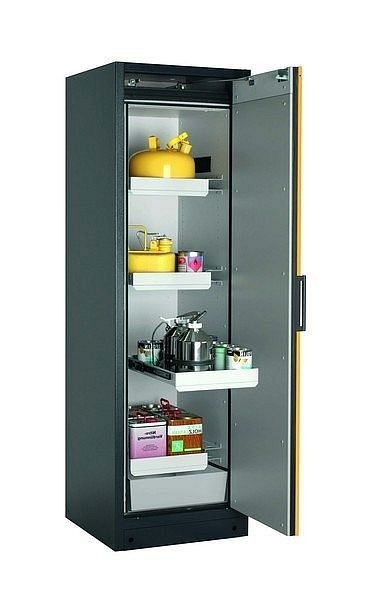 asecos Sicherheitsschrank Q-CLASSIC-90, Q90.195.060.R in sicherheitsgelb RAL 1004 mit 3x Auszugswanne Standard (Stahlblech), 30073-040-33422