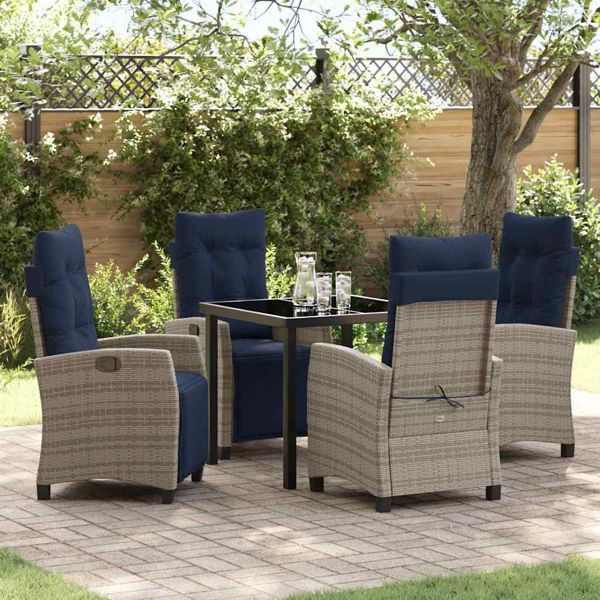 vidaXL Garten Essgruppe mit Kissen 5-teilig Grau Poly-Rattan, 3380471