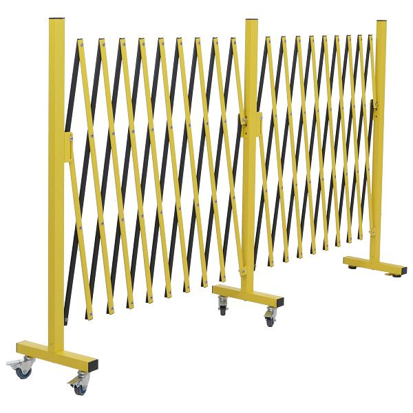 Mendler Alu Absperrgitter HWC-B34, Scherengitter Schutzgitter mit Rollen, ausziehbar 110x60-500cm, gelb-schwarz, 165389