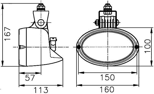 HELLA Halogen-Arbeitsscheinwerfer, Oval 100, 12V, Anbau, hängend/schwenkbarer Montagebügel, Nahfeldausleuchtung, Schutz-Kontakt-Stecker, 1GA 996 561-007