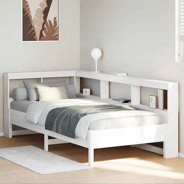 vidaXL Massivholzbett mit Regal ohne Matratze Weiß 90x200 cm Kiefer, 3324431