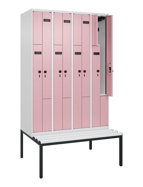 C+P Z-Spind Evolo PLUS, 8 Fächer, 2120x1200x815mm, 9016/3015, Drehriegel, Sitzfläche Kunststoff, Sitzbank, 0490537-408 S10072