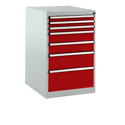 Manuflex Schubfachschrank BASETEC Stationär, Nutzhöhe 700 mm mit 7 Schubfächern, in rubinrot RAL 3003, SP1128.3003