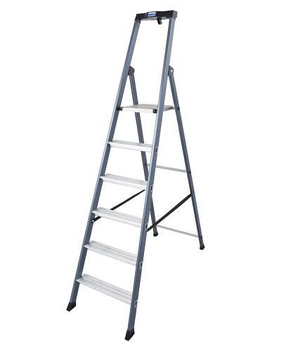 Krause Stufenstehleiter Sepro S, eloxiert, extrem rutschfeste Plattform, 6 Stufen, 257467