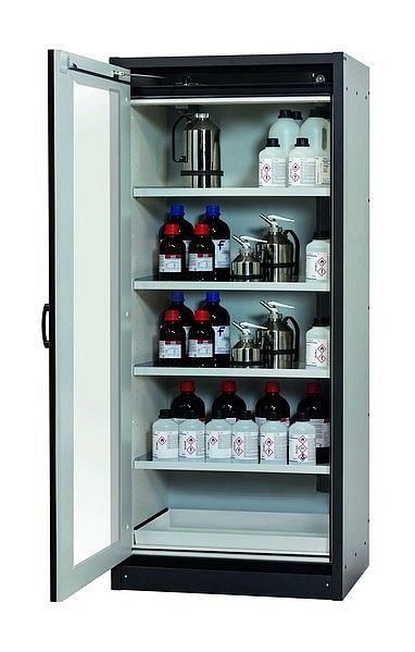 asecos Sicherheitsschrank Q-DISPLAY-30, Q30.195.086.WDFW in verkehrsrot RAL 3020 mit 4x Fachboden (Stahlblech), 32781-066-30046