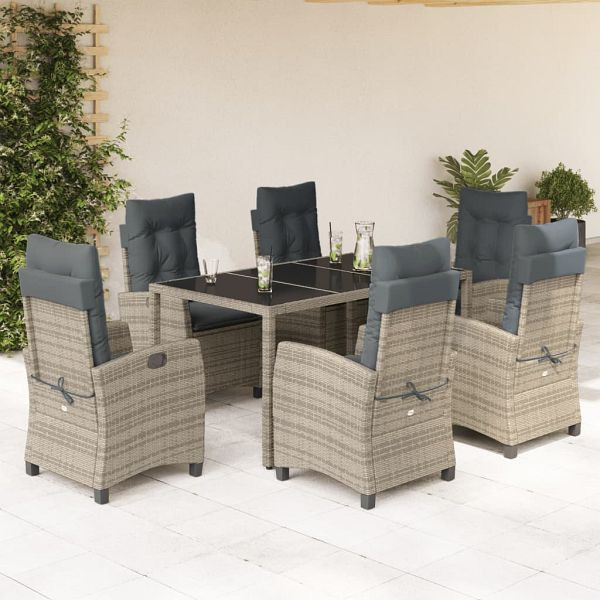 vidaXL 7-teilig Garten-Essgruppe mit Kissen Grau Poly Rattan, 3212649