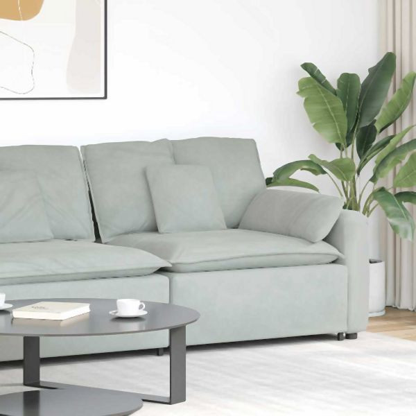 vidaXL Modulares Sofa Endmodul mit Armlehne Kissen Hellgrau 100 cm, 4104399