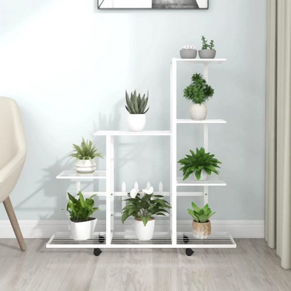 vidaXL Blumenständer auf Rollen 94,5x25x92,5 cm Weiß Metall, 336115