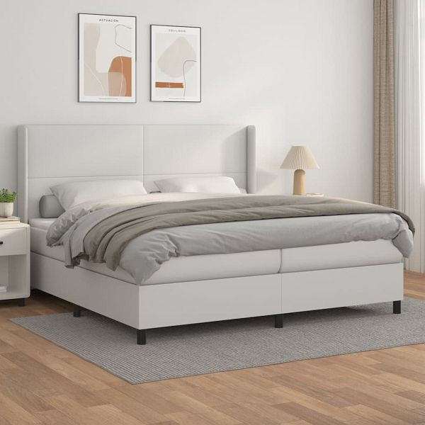 vidaXL Boxspringbett mit Matratze Weiß 200x200 cm Kunstleder, 3132400