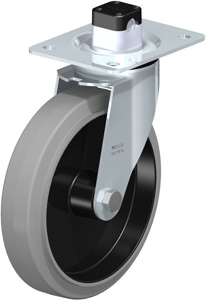 Blickle LE-POEV 201XR-CS11-SG Stahlblech-Lenkrolle mit Anschraubplatte & Zentralfeststeller, Elastik-Vollgummi, Grau, 850244