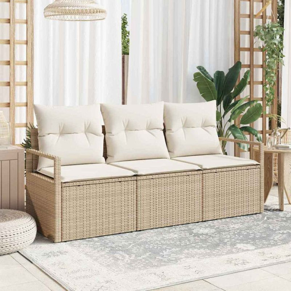 vidaXL Garten-Sofa-Set mit Kissen mit Speicher, 3er Set, Beige, Creme, 3354910