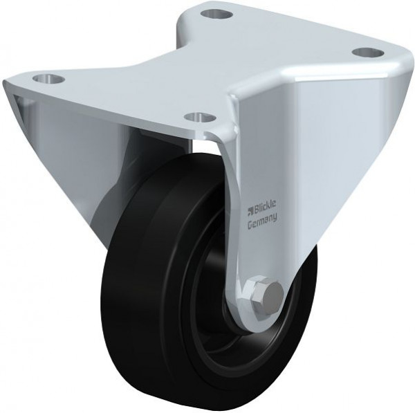 Blickle BH-POEV 100XR-3 Stahlblech-Bockrolle, Schwerlast-Ausführung, mit Anschraubplatte, Elastik-Vollgummi, Schwarz, 851943