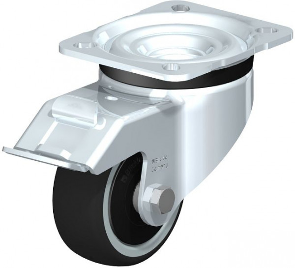 Blickle LK-PATH 80K-FI-ELS Stahlblech-Lenkrolle, schwere Ausführung, mit Anschraubplatte & Feststeller, Thermoplastisches Polyurethan, Grau, 852230