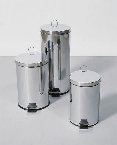 DENIOS Tretabfalleimer aus Edelstahl, rund, mit Fußpedal, 12 Liter Volumen, 157006