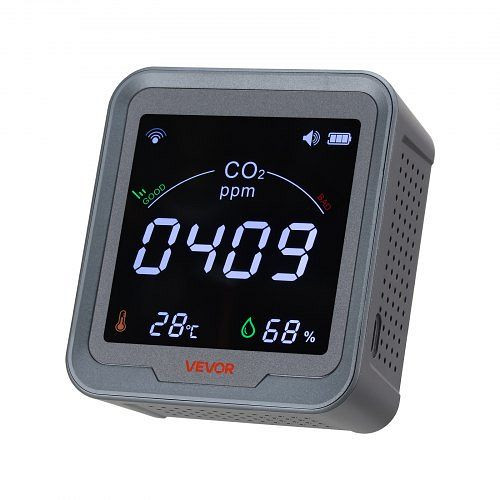 VEVOR WLAN-CO2-Detektor mit Temperatur- & Feuchtigkeitsanzeige, NDIR-Sensor, für Zuhause, Büro, Auto, Wandmontage, EYHTJCQEYHTJP8ME5001V9