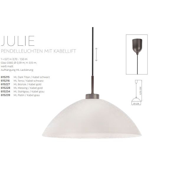 HUFNAGEL LED-Pendelleuchte 60W JULIE E27 symmetrisch IP20 1LED LED austauschbar messing 615228, 148217