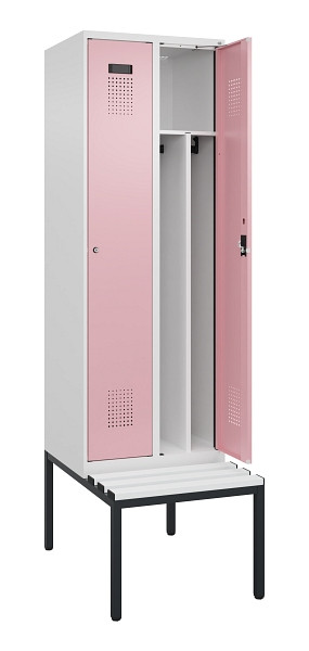 C+P Spind Evolo PLUS, 2 Abteile, 2120x600x815mm, 9016/3015, Zylinderschloss, Material Sitzfläche Kunststoff, Sitzbank, 0490507-20F S10107