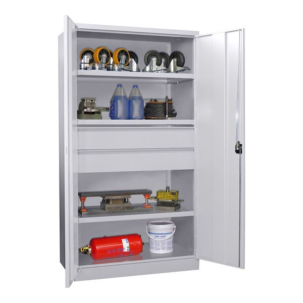 Pavoy Schwerlastschrank 1950/1040/630, 3 Fachböden, 2 Schubladen(2x175 mm Höhe), Flügeltüren, Drehgriff mit Zylinderschloss, 36365-104-007-905204