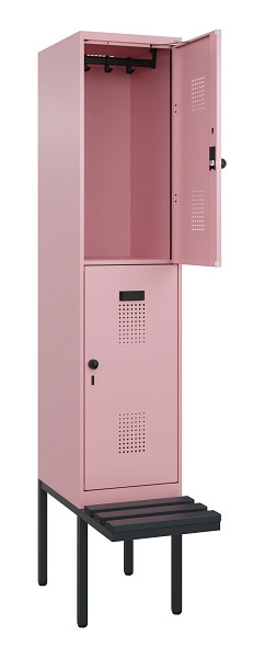 C+P Doppelstock-Spind Evolo PLUS, Bank, 2 Fächer, 2120x400x815mm, 3015/3015, Drehriegel, Sitzfläche Kunststoff, 0493407-12 S10105