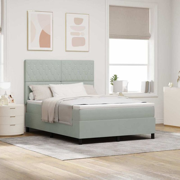 vidaXL Boxspringbett mit Matratze Hellgrau 140 x 200 cm Samt, 3343250