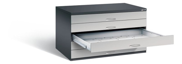 C+P Flachablageschrank Serie 7100_7200, H760xB1350xT960mm, Farbe: Schwarzgrau / Weißaluminium, Bügelgriff, 7201-100 S10212