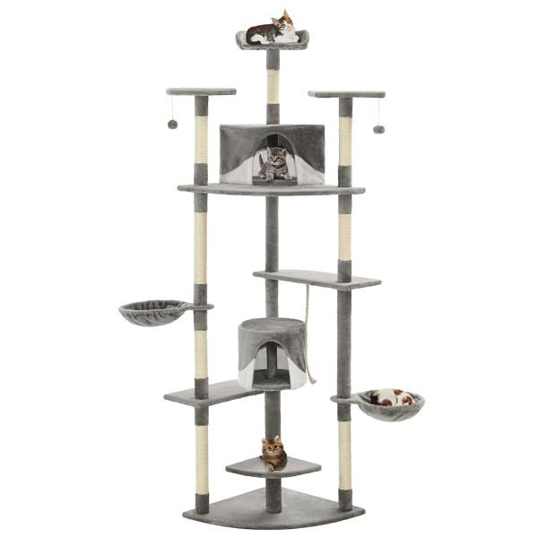 vidaXL Katzen-Kratzbaum mit Sisal-Kratzsäulen 203 cm Grau und Weiß, 170529