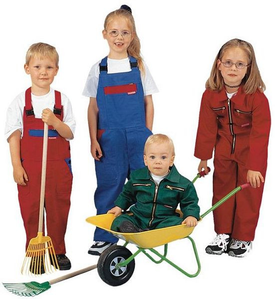 Planam Kinderbekleidung Kinder-Latzhose, kornblumenblau/mittelrot, Größe 86/92, 0164086