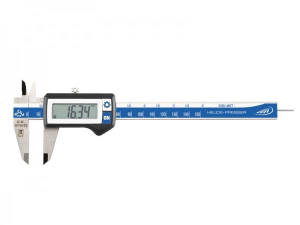 HELIOS PREISSER Digitaler Taschenmessschieber, IP 67, rundes Tiefenmaß, Messbereich 150 mm, 1326416