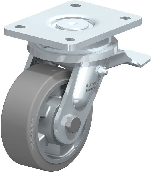 Blickle LO-ALEV 127K-ST-SG Stahlgeschweißte Schwerlast-Lenkrolle mit Feststeller, Elastik-Vollgummi, Grau, 707000