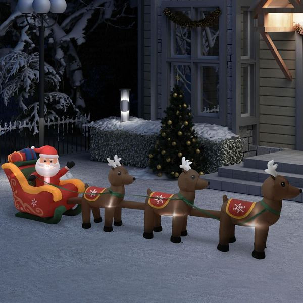 vidaXL Aufblasbarer Weihnachtsmann mit Rentieren LED 490 cm, 288849