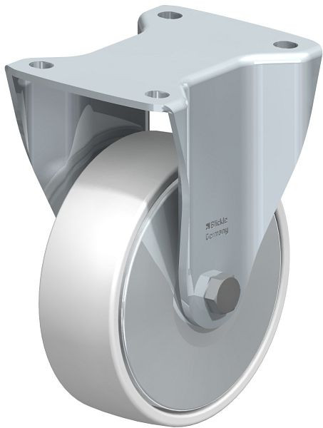 Blickle BH-PO 150G-FA Stahlblech-Bockrolle, Schwerlast-Ausführung, mit Anschraubplatte, Polyamid, Weiß, 74948