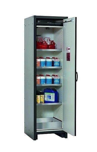 asecos Sicherheitsschrank Q-CLASSIC-30, Q30.195.056.R in lichtgrau RAL 7035 mit 4x Fachboden (Edelstahl), 31007-061-33415